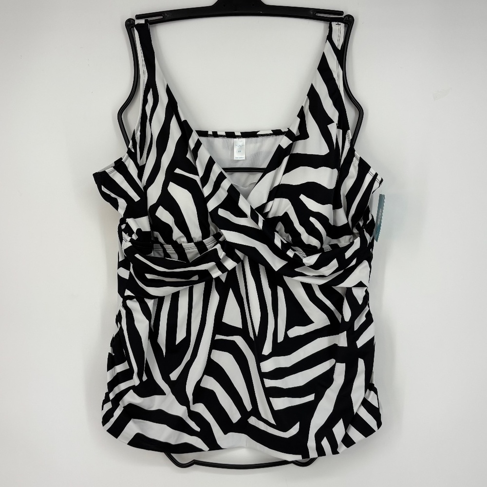 Bal Harbour Swim Womens 3X Tankini Bathing Suit Top Black White Geometric Tropic